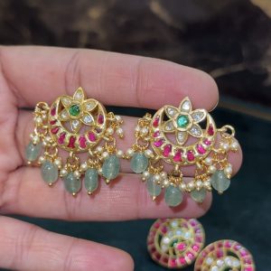 LJ1307-JADAUKUNDAN CHANDBALI STUDS WITH SCREWBACK