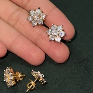 LJ1308- Seven stone Flower diamond replica Screwback Studs