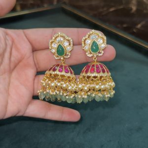 LJ1310-MOSSONITE JADAUKUNDAN JUMKAS WITH SCTREWBACK