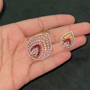 LJ1318-RUBY PENDENT WITH EARRINGS