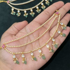 LJ1322-Jadaukundan Swarovski pearls Earchains