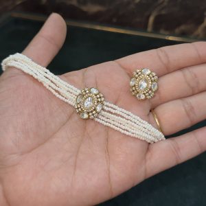 LJ1333-MOSSONITE CHOKER WITH SCREWBACK EARRINGS