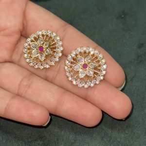 LJ1338-AD 2IN1 POLKI STUDS RED