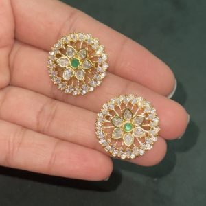 LJ1338-AD 2IN1 POLKI STUDS GREEN