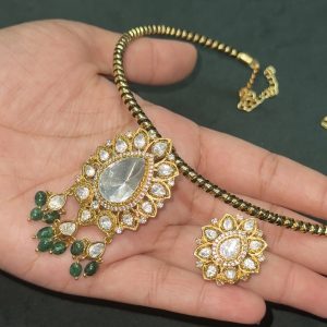 LJ1344-BLACK KANTE WITH MOSSONITE PENDENT WITH SCREWBACK EARRINGS