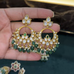 LJ1348-MOSSONITE CHANDBALI WITH SCREWBACK EARRINGS
