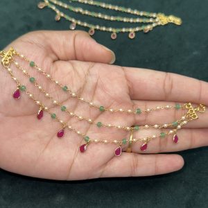 LJ1359- (1MM )Pearl RUBY DROP EARCHAINS