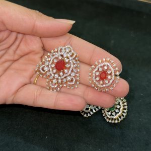 LJ1394-DIAMOND REPLICA PENDANT SET(RED)