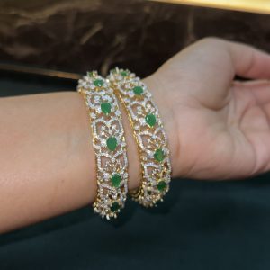 LJ1374-Daimond Replica Green Bangles [2-4]Size