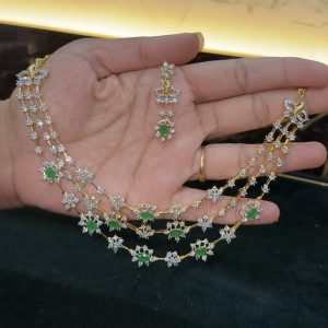 LJ1376-GREEN 3 LAYER NECKLACE