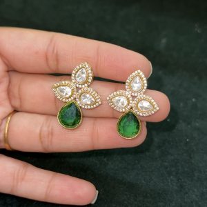 LJ1379-MOSSONITE GREEN EARRINGS WITH SCREWBACK