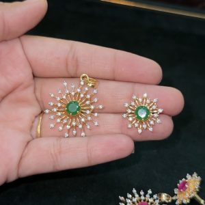 LJ1380-AD PENDANT WITH EARRINGS [GREEN]