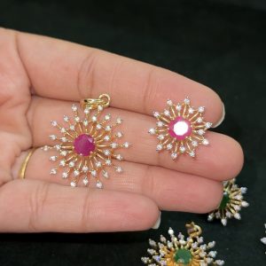 LJ1380-AD PENDANT WITH EARRINGS [RED]