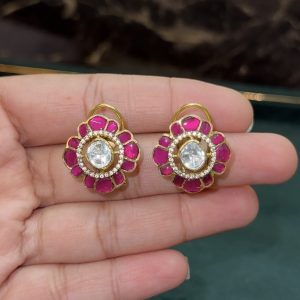 LJ1382-Victorian mossonite Kundan studs [PINK]