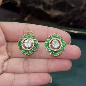 LJ1382-Victorian mossonite Kundan studs [GREEN]
