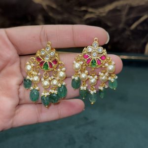 LJ1384-JADAUKUNDAN CHANDBALI WITH SCREWBACK