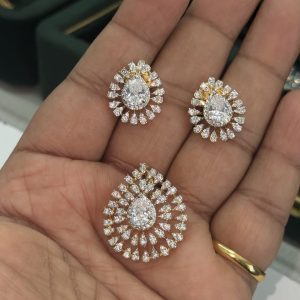 LJ1419-WHITE AD PENDANT WITH EARRINGS