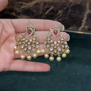 LJ1426-RUBY VICTORIAN CHANDBALI EARRINGS