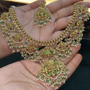 LJ1427-NAKSHI GOLD NECKSET WITH EARRINGS