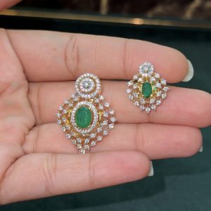 LJ1471-AD GREEN PENDANT WITH EARRINGS