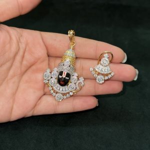 LJ1473-lord venkateswara diamond pendant with earrings