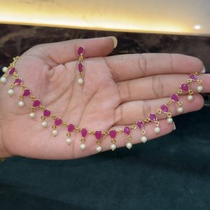 LJ1479-GOLD LOOK RUBY NECKSET