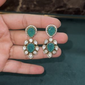 LJ1487-GREEN MOSSONITE VICTORIAN DROP SCREWBACK EARRINGS