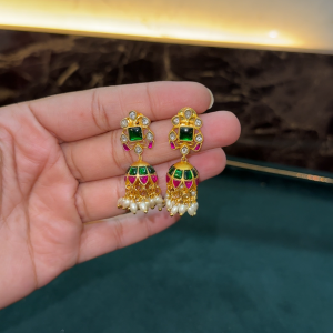 LJ1508-JADAUKUNDAN MULTICOLOUR JHUMKAS