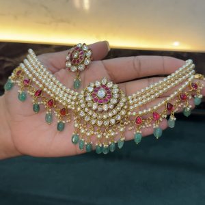 LJ1439-MOISSANITE CHOKER SET WITH EARRINGS