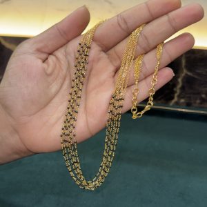 LJ1441-BLACK DAIMONDS 5 LINES BEADS CHAIN