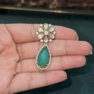 LJ1458-MOSSONITE DARK GREEN DROP PENDANT