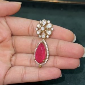 LJ1458-MOSSONITE PINK DROP PENDANT