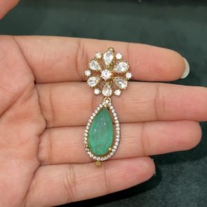 LJ1458-MOSSONITE SEA GREEN DROP PENDANT