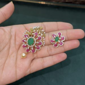 LJ1511-FUSION FLOWER PENDANT WITH EARSTUDS