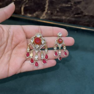LJ1515-RUBY MOSSONITE PENDANT WITH SCREWBACK EARRINGS