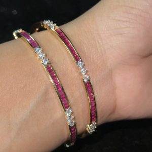 LJ1514-RUBY BAGUETTE CUT BANGLES (2-4 size)