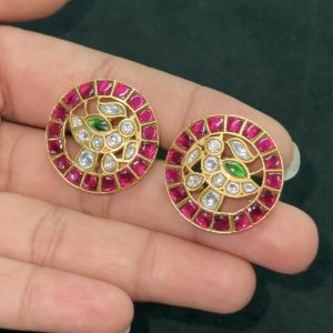LJ1186-JADAUKUNDAN PEACOCK STUDS WITH SCREWBACK