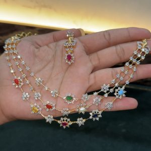 LJ1376-NAVARATNA 3 LAYER NECKLACE
