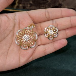 LJ1523-GJ FLOWER PENDANT WITH EARSTUDS