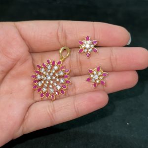 LJ1531-RUBY AD PENDANT WITH EARRINGS