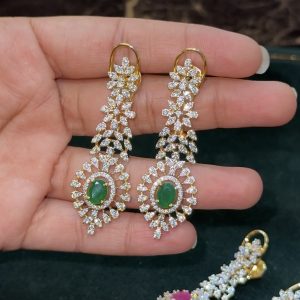 LJ1542-GREEN DIAMOND REPLICA DANGLER EARRINGS