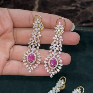 LJ1542-PINK DIAMOND REPLICA DANGLER EARRINGS