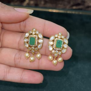 LJ1545-MOSONITE GREEN STUDS WITH HANGING PEARLS