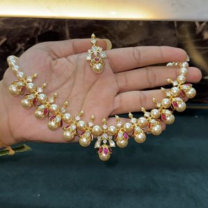 LJ1551-JADAUKUNDAN PEARLS NECKSET WITH EARRINGS