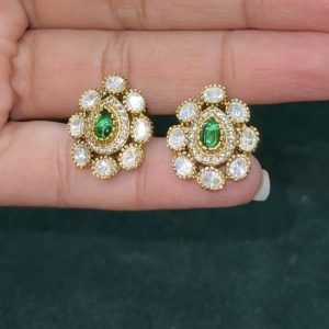 LJ1557-MOSSONITE GREEN STUDS IN SCREWBACK