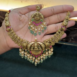 LJ1561-LAXMI KASU NECKLACE WITH EARRINGS