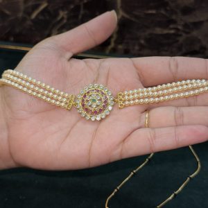 LJ1592-GOLD REPLICA CHOKER AND BLACK BEADS COMBO SET (2 IN 1)