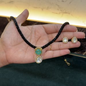 LJ1593-BLACK THREAD WITH MOSSONITE PENDANT WITH SCREWBACK STUDS