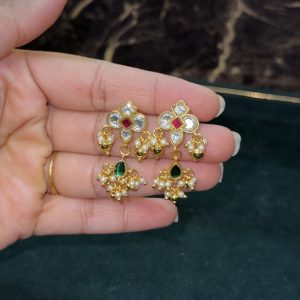 LJ1594-JADAUKUNDAN HANGING EARRINGS IN SCREWBACK