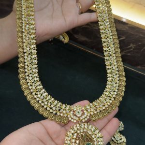 LJ1597-POLKI KASU HARAM WITH SCREWBACK EARRINGS